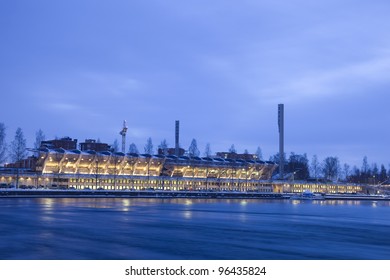 Tampere Stadium At Night In Winter, Finland