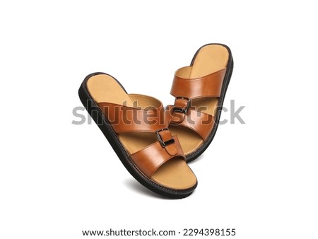 tan genuine leather sandals pair isolated