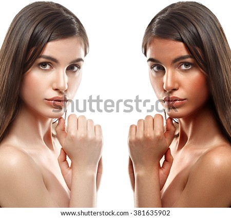 Tan woman before after skin portrait