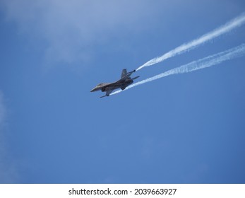 Tanagra Voiotia Greece 09 05 2021: Greek F16 of the HAF Demo Team Zeus performs during Athens Flying Week airshow