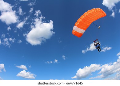 Tandem Parachuting. Canopy In The Sky.