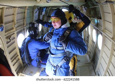 Tandem Skydiving. A Few Seconds Before Jump.