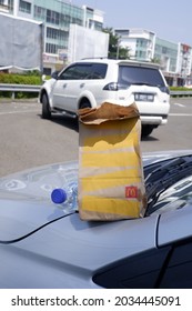 Tangerang, Banten, Indonesia. September 1, 2021. Mcdonalds Take Out Fast Food Paper Bag.