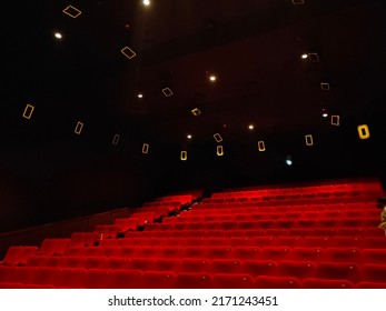 Tangerang, Indonesia - June 08, 2022: Empty Cinema Room With Dolby Atmos Sound Technology