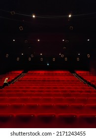 Tangerang, Indonesia - June 08, 2022: Empty Cinema Room With Dolby Atmos Sound Technology