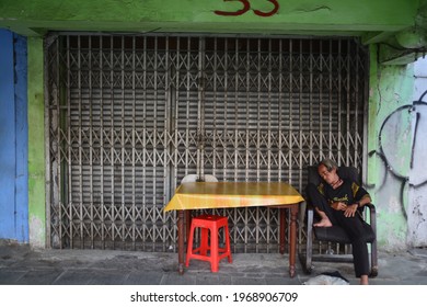 
Tangerang, September 2020, An Old Man Sleeping On The Chair.