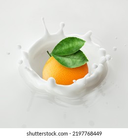 Tangerine Falls Into Milk, Yoghurt, Sour Cream, Splash