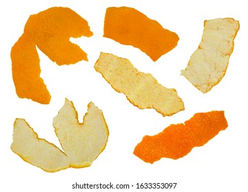 Tangerine Peel Close Up Isolated On A White Background. Food And Organic Waste. Items For Scene Creator.