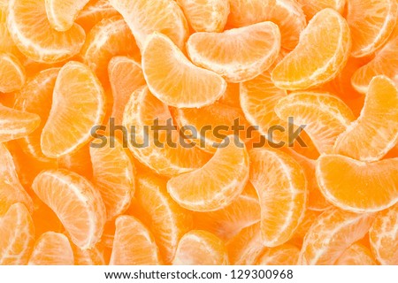Tangerine segments, orange background texture