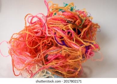 Tangled Colorful Knitted Yarn On White Isolated Background