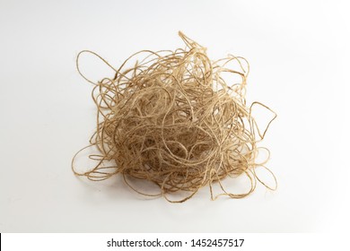 Tangled Mess. Unorganized, Stress, Confused, Complicated, Concept Image. Large Ball Of Tangled And Hemp String Isolated On Neutral White Background.