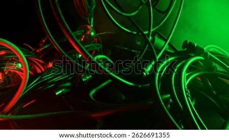 Tangled Network Cables with Red and Green Lighting