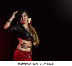 Tango Dancer Woman. Woman With A Hat. Show. Bellydancer. Exotic Dancer. Fusion Tango. Young Woman Dancing Tango. Exotic Tango