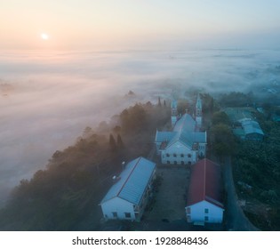 TanHoa church - BaoLoc, VietNam in the early misty morning.
