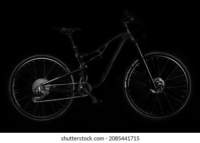 Tanjung Uban, Bintan Island, Indonesia, September 2021: "close-up mountain bike isolated on black background"