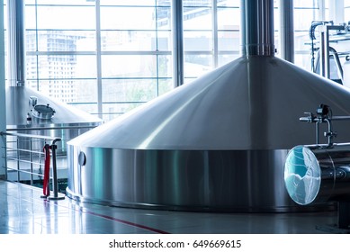 Tank For Beer Storage. Modern Brewing Production.