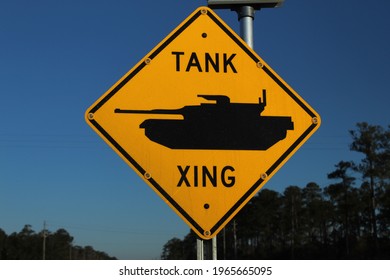 A Tank Crossing Sign From An American Military Base