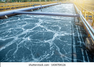 Tank Or Reservoir For Biological Purification And Cleaning Of Dirty Sewage Water By Active Sludge. Modern Technologies In Wastewater Treatment Plant, Toned