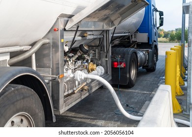 A Tank Truck Supplies The Filling Station With LNG 