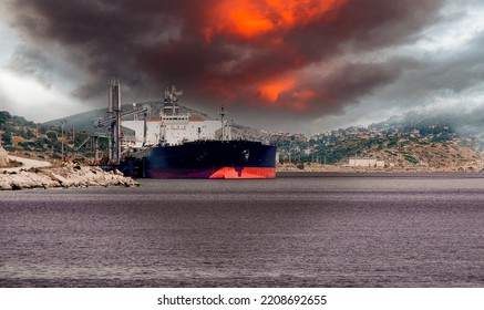 Tanker At Liquefied Natural Gas Terminal In Revithousa.