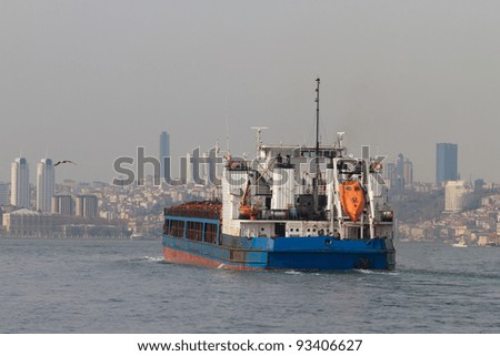 Similar – Tanker ship in the fog on the sea ghost ship