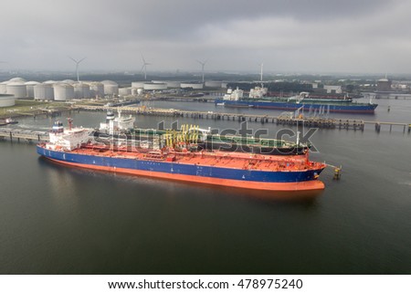 Tanker ships moored in the Port of Rotterdam