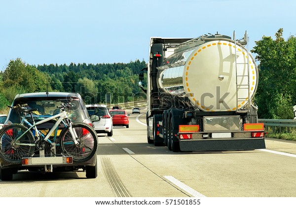 Tanker storage truck\
on the road in Germany
