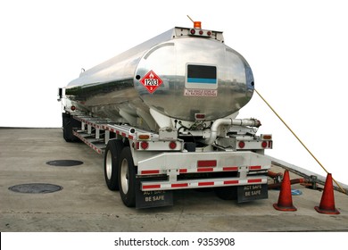 Tanker Truck Fueling An Underground Storage Tank [isolated, Names Removed].