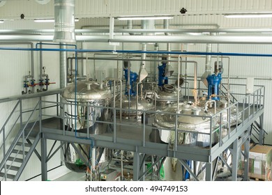 Tanks For Chemical Mixing On Chemical Plant. Concept: Manufacturing