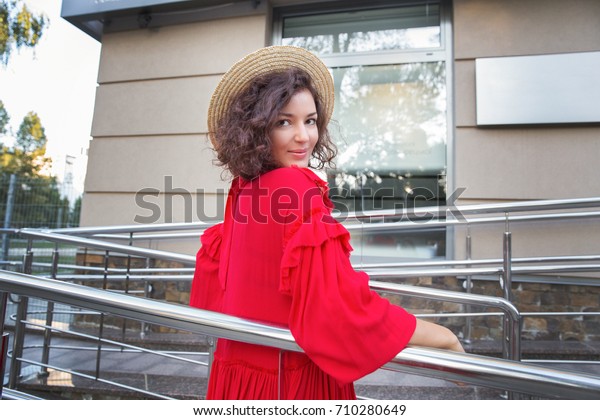 Tanned Beautiful Girl Short Curly Hair Stock Photo Edit Now