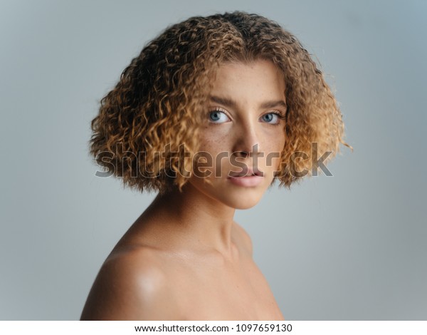 Tanned Skin Woman Wavy Hair Beauty Fashion Stock Image