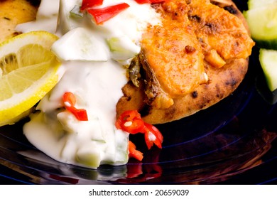 A Tantalizing Salmon Tikka With Fresh Raita Cucmber Yogurt