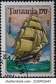 TANZANIA - CIRCA 1994: A Postage Stamp From TANZANIA, Showing A Historical Sailing Ship Battle Ship . Circa 1994