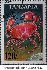 TANZANIA - CIRCA 1994: a postage stamp from TANZANIA, showing a Opie Crayfish (Chionoecetes opilio) . Circa 1994