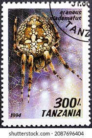 TANZANIA - CIRCA 1994: A Stamp Printed In Tanzania Shows European Garden Spider Araneus Diadematus , Arachnids Serie, Circa 1994