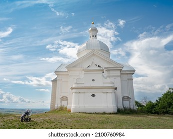 Tanzberg Hill, Svaty Kopecek with St. Sebastiano's chapel. Mikulov town, Southern Moravia, Czech Republic