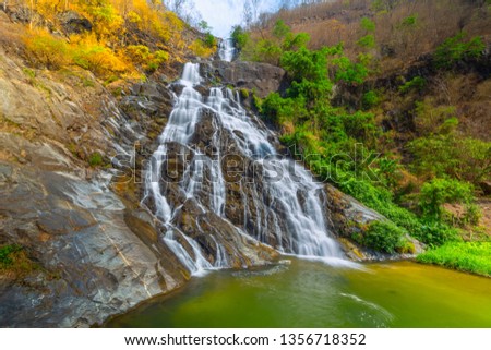 Tao Dam waterfall, the beautiful waterfall in deep forest at Klong Wang Chao national park ,Kamphaeng Phet, Thailand