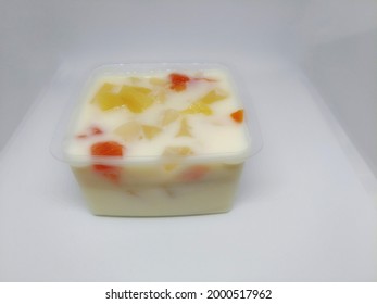 Tao Huay Fruit Salad (pudding) Made From Fresh Milk, Water, Sugar, Agar Powder Or Gelatin And Fruit Salad As Toppings.