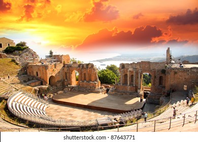 Taormina Theater In Sicily, Italy