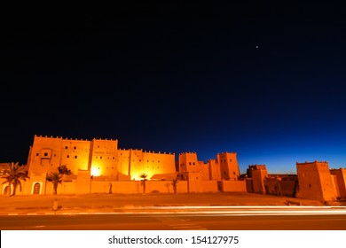 Taourirt Kasbah In Ouarzazate, Morocco, North Africa Illuminated At Night.