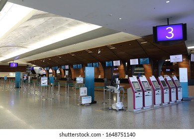 Taoyuan , TAIWAN - Feb 17,2020 : Taiwan Taoyuan International Airport Terminal 1. Due To Wuhan Pneumonia(COVID-19),  Travelers Cancelled Their Travel Plans, Airlines Also Cancell Their Flight To China