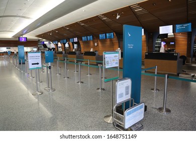 Taoyuan , TAIWAN - Feb 17,2020 : Taiwan Taoyuan International Airport Terminal 1. Due To Wuhan Pneumonia(COVID-19),  Travelers Cancelled Their Travel Plans, Airlines Also Cancell Their Flight To China