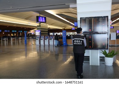 Taoyuan , TAIWAN - Feb 17,2020 : Taiwan Taoyuan International Airport Terminal 1. Due To Wuhan Pneumonia(COVID-19),  Travelers Cancelled Their Travel Plans, Airlines Also Cancell Their Flight To China