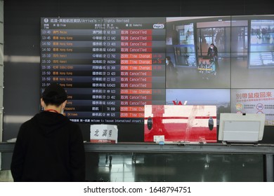 Taoyuan , TAIWAN - Feb 17,2020 : Taiwan Taoyuan International Airport Terminal 1. Due To Wuhan Pneumonia(COVID-19),  Travelers Cancelled Their Travel Plans, Airlines Also Cancell Their Flight To China