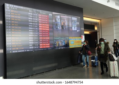 Taoyuan , TAIWAN - Feb 17,2020 : Taiwan Taoyuan International Airport Terminal 1. Due To Wuhan Pneumonia(COVID-19),  Travelers Cancelled Their Travel Plans, Airlines Also Cancell Their Flight To China