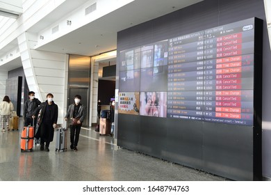 Taoyuan , TAIWAN - Feb 17,2020 : Taiwan Taoyuan International Airport Terminal 1. Due To Wuhan Pneumonia(COVID-19),  Travelers Cancelled Their Travel Plans, Airlines Also Cancell Their Flight To China