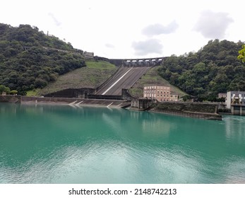 Taoyuan,Taiwan-04.05.2022:Dahan River Shihmen Reservoir Cement Dam