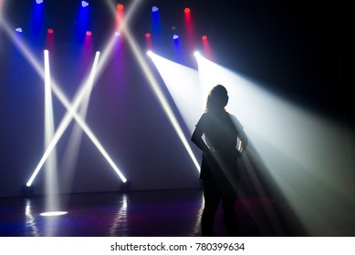 Tap Dance Dancer With Strong Backlight On The Stage Of A Theater, Silhouette