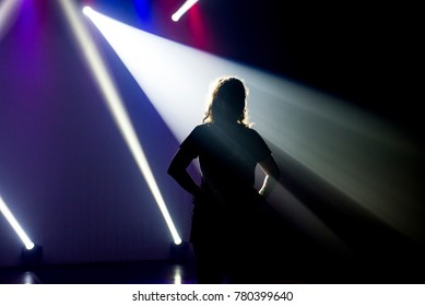 Tap Dance Dancer With Strong Backlight On The Stage Of A Theater, Silhouette