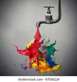 Tap dripping colored paint
